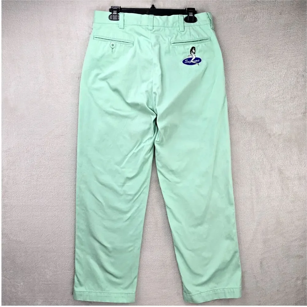Supreme Chino Mint Pants Mens 30 (Fits 32x28) Green Pinup Girl Embroidered SS23